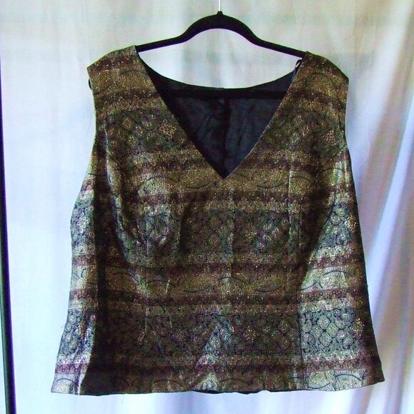 Scott McLintock blouse metallic plus size sleeveless top gold vintage sparkles - Picture 1 of 13
